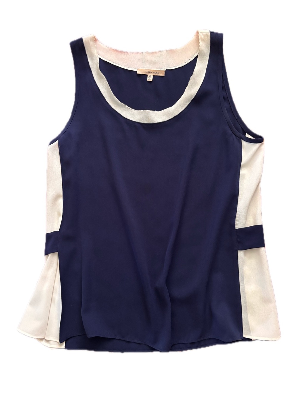 41 Hawthorn - Navy and Cream Colorblock Sleeveless Top with Side Tabs